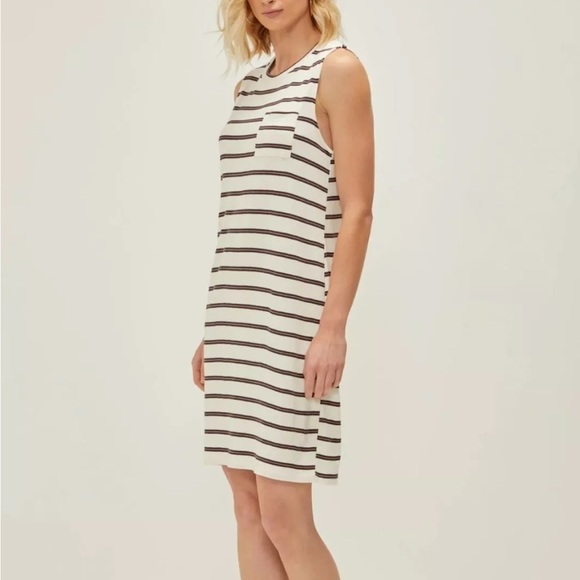 Three Dots Size Medium Striped Long Weekender Tank Dress Midi Ivory NEW - Picture 2 of 13